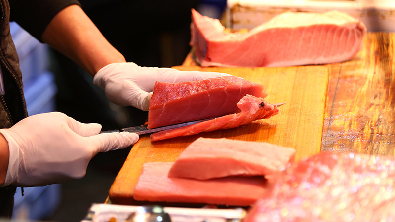 Japanese sushi food shop at Tsukiji Fish Market